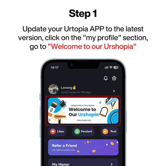 Urtopia EBike App: Step 1 - Visit Urshopia section for service renewal