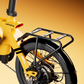 Urtopia Carbon Fold 1 E-bike rear rack detail, black cargo rack, yellow frame