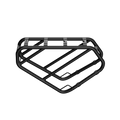 MIK HD rear rack on Urtopia Atom e-bike, side profile view. Sturdy black metal rack mounted over the rear wheel with visible MIK click-on attachment plate, rated to carry up to 45 kg, shown against a clean white background.