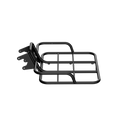 Wide front rack on Urtopia Atom e-bike, side profile view. Extra-wide platform mounted over the front wheel, designed for larger cargo loads, shown against a clean white background.